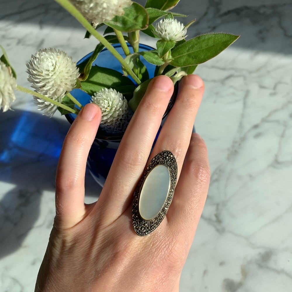Faux pearl & marcasite ring